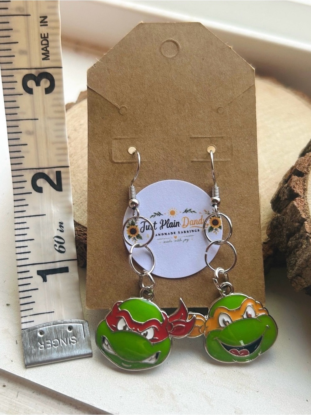 Teenage Mutant Ninja Turtle Dangle Earrings | Raphael & Michelangelo | TMNT - Picture 3 of 3